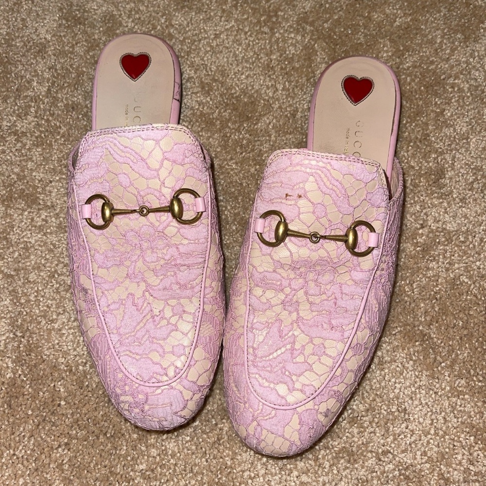 Gucci Pink Lace Loafers